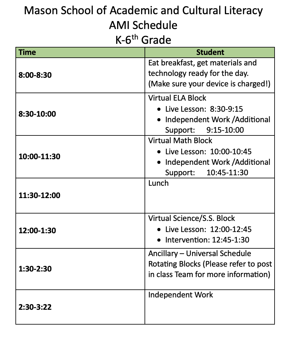 AMI Schedule